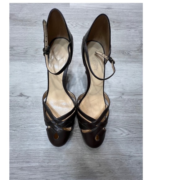 Ann Taylor LOFT Brown Leather Heels Size 8.5 Crisscross Ankle Strap Dress Shoes - Picture 4 of 10